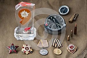 Composition of Victory Day. orders, medals, live ammunition, aviation onboard watch.