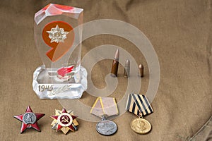 Composition of Victory Day. orders, medals, live ammunition. May 9