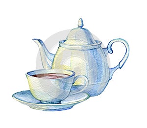 Composition with vintage porcelain teapot and cup. photo