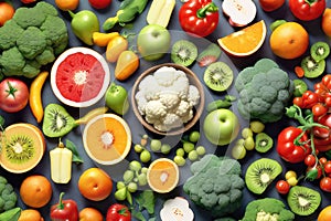 Composition of Vitamin C in fruits and vegetables. Dietary food, organic food composition