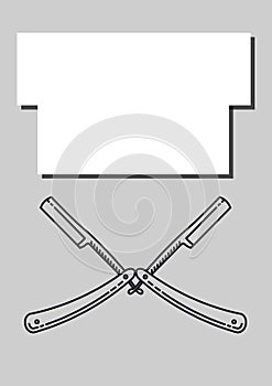 Composition of white frame and razor icon on white background