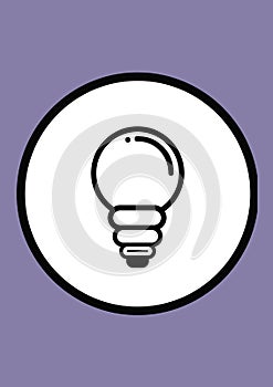 Composition of white lightbulb icon on purple background