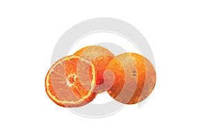 Composition of whole oranges and orange halves. The image is made in polyart style. Blank for a label