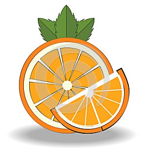 Composition of whole and sliced orange. Flat style