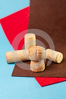 composition of wine corks on different backgrounds