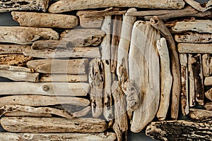 Composition from wooden twigs. Wooden background ideas