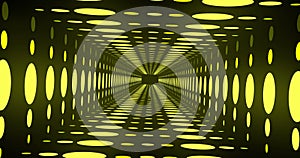 Composition of yellow circles neon grid over black background