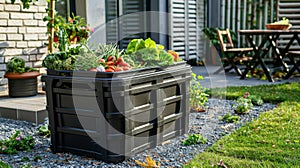 Compost bin for recycling food scraps and grass cuttings, ideal for sustainable gardening