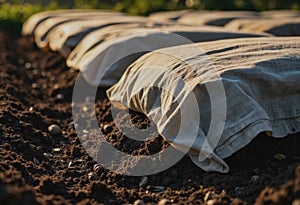 Compost windrows covered with breathable fabric for optimal decomposition