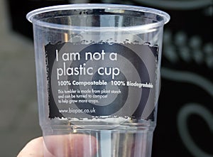 Compostable, biodegradeable, non plastic plastic cup. Environmentally friendly