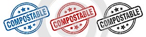 compostable stamp. compostable round isolated sign.