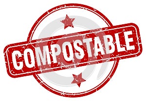 compostable stamp. compostable round vintage grunge label.
