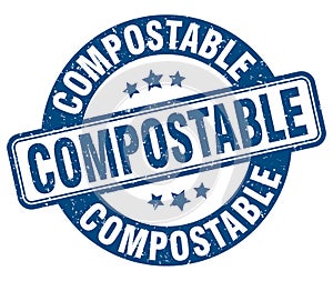 compostable stamp. compostable label. round grunge sign