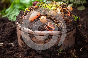 Composter soil worms nature food. Generate Ai