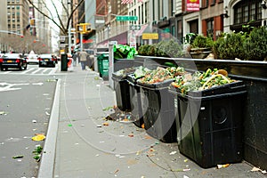 Composting bins on a city street. An urban composting program.