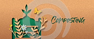Composting green papercut nature concept banner