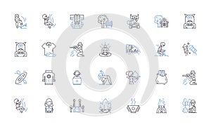 Composure line icons collection. Calmness, Poise, Serenity, Equanimity, Confidence, Self-control, Steadiness vector and photo