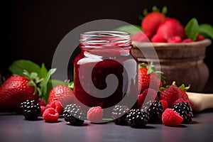 Compote in jar with berry mix