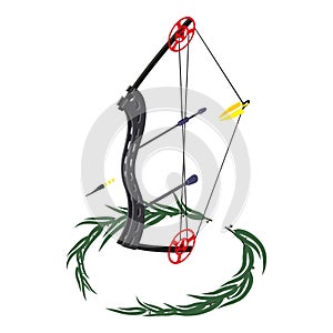 Compound bow icon isometric vector. Modern compound bow and winner branch icon