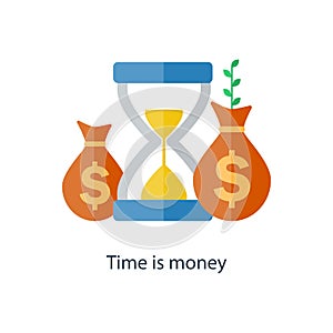 Compound interest concept. Time is money. Future income growth. Pension fund plan. Vector