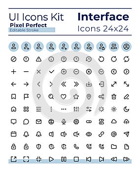 Comprehensible and simple looking pixel perfect linear ui icons set