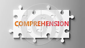 Comprehension complex like a puzzle - pictured as word Comprehension on a puzzle pieces to show that Comprehension can be