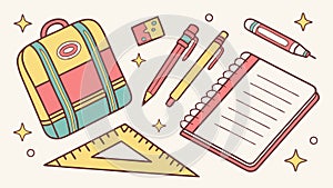 Comprehensive Academic Tools: Backpack and Stationery, vector design Generative AI