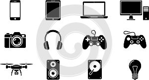 Modern Electronic Devices and Technology Icons Set