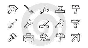 Construction and Repair Tools Line Icon Set