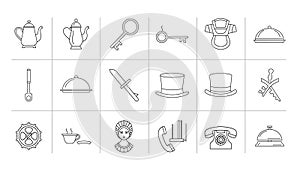 Vintage and Classic Outline Icons Collection - Retro Objects Line Art Set