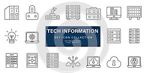 Digital Technology and Data Line Icons Set