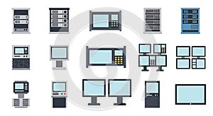 Flat Design IT Hardware and Server Vector Icons Set