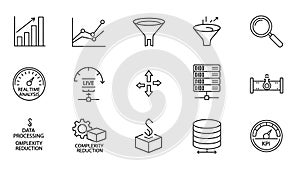 Data Analytics, Business Intelligence, and Performance Metrics Line Icons Set