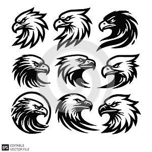 Set of Stylized Eagle Head Logos and Mascots - Vector Collection