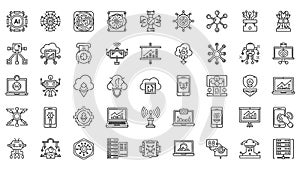 AI, Cloud Computing, and Big Data Technology Line Icons Set