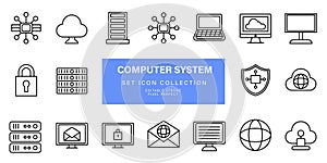 Computer System and Network Technology Line Icons Set