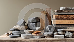 A Comprehensive Collection of Various Construction Materials Including Stones and Wood.
