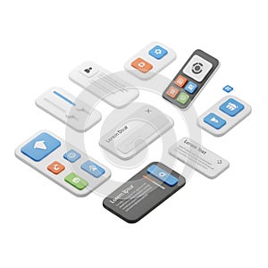 A comprehensive collection of various isometric user interface and experience elements.