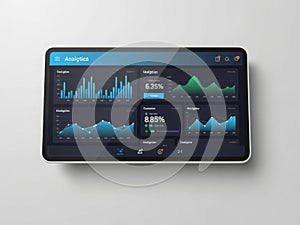 Comprehensive data analytics dashboard on modern tablet displaying various metrics