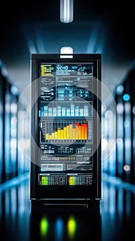 Comprehensive data visualization, analyzing growth trends on a large computer monitor