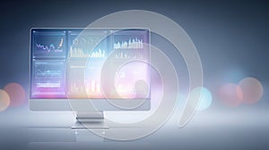 Comprehensive data visualization, analyzing trends and insights on a computer monitor displaying graphs