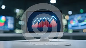 Comprehensive data visualization, analyzing trends and insights on a computer screen graph