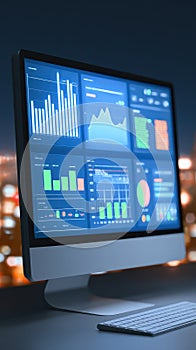 Comprehensive data visualization, exploring trends and insights through dynamic graphs on a computer monitor