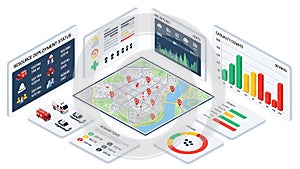 Emergency response system dashboard with map and statistics