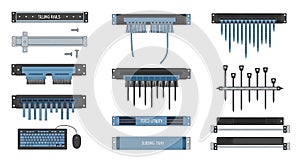 Server Rack Components and Data Center Hardware Flat Illustration Set