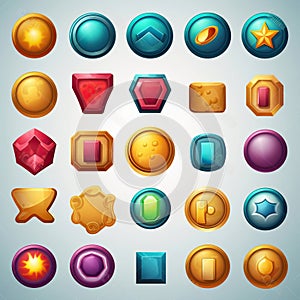 A Comprehensive Game UI Assets Set for Gaming User Interface Icons. Generative AI