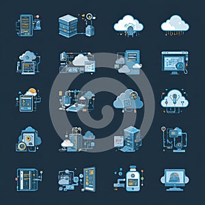 Cloud Computing and Data Technology Icon Set