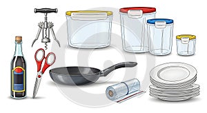 Comprehensive Kitchen and Household Essentials Vector Set