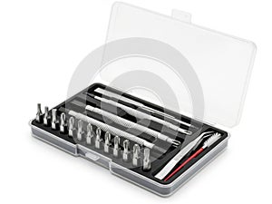 Comprehensive precision screwdriver set in organized case