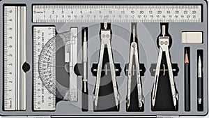 Professional Geometry Set Technical Drawing Tools with Compasses, Ruler, Protractor, and Drafting Instruments